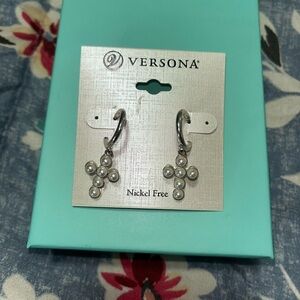 Versona Silver Pearl Cross Earrings